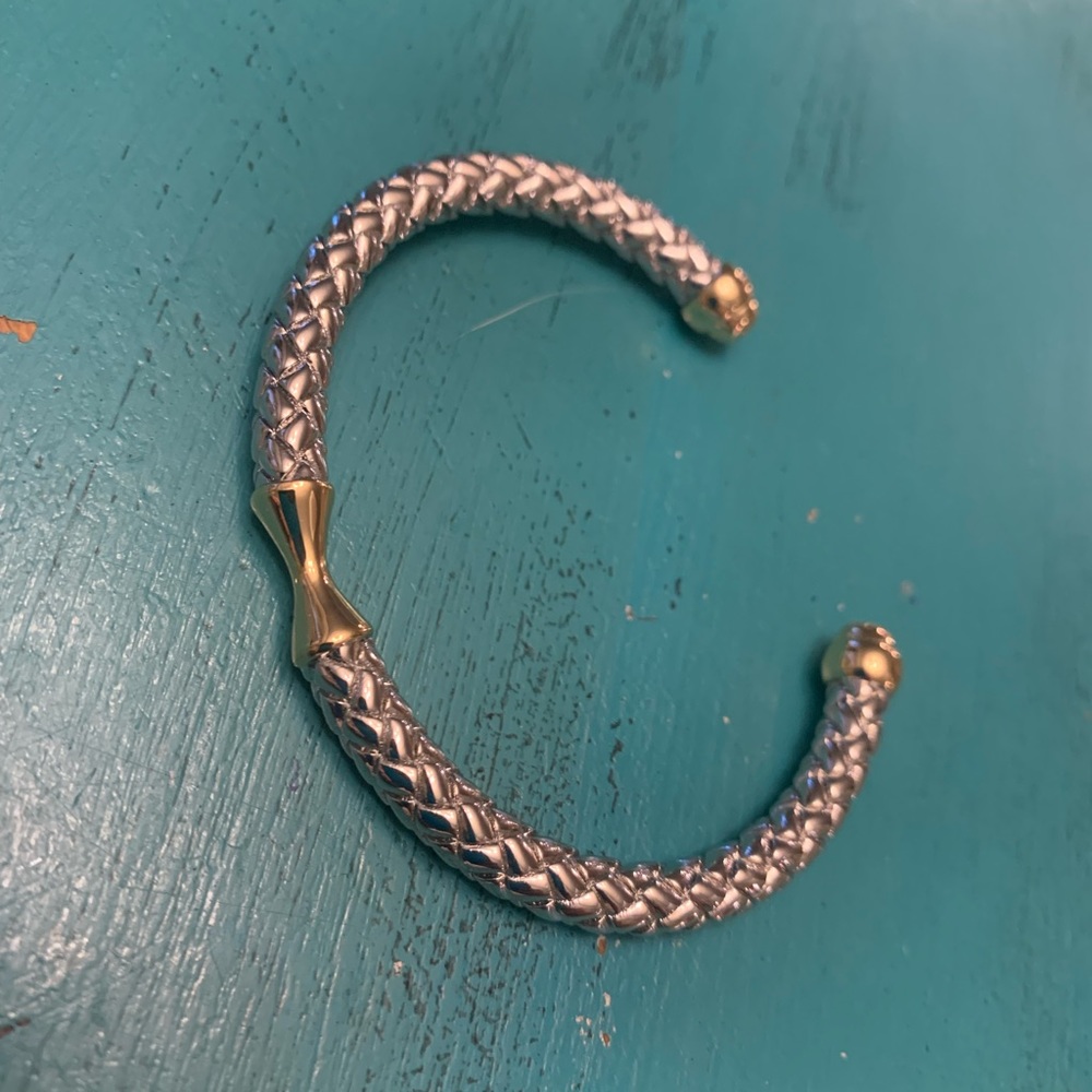 Silver and gold basket weave cuff bracelet